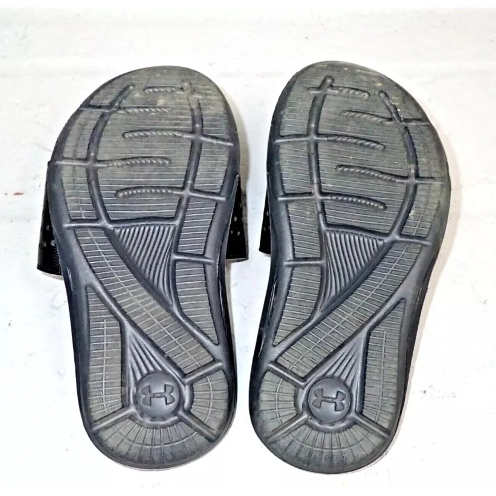 Under Armour Slides Kids Black White Logo Sandals Slip On